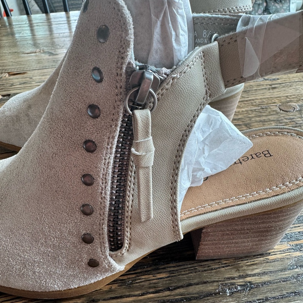 New. Womens Baretraps Ivella Taupe Faux Suede Open Toe Sling Back Stud Heels. - Picture 3 of 6